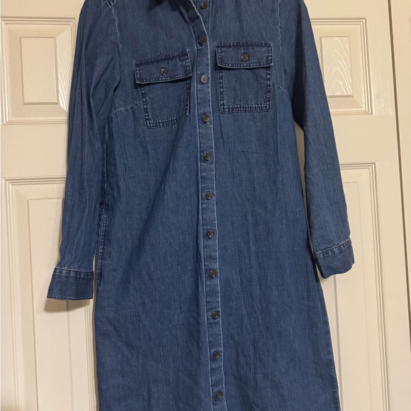 J.Crew Re-Imagined Jean Dress Button Down Long Sleeve Chest & Side Pockets sz 00 - Picture 2 of 8